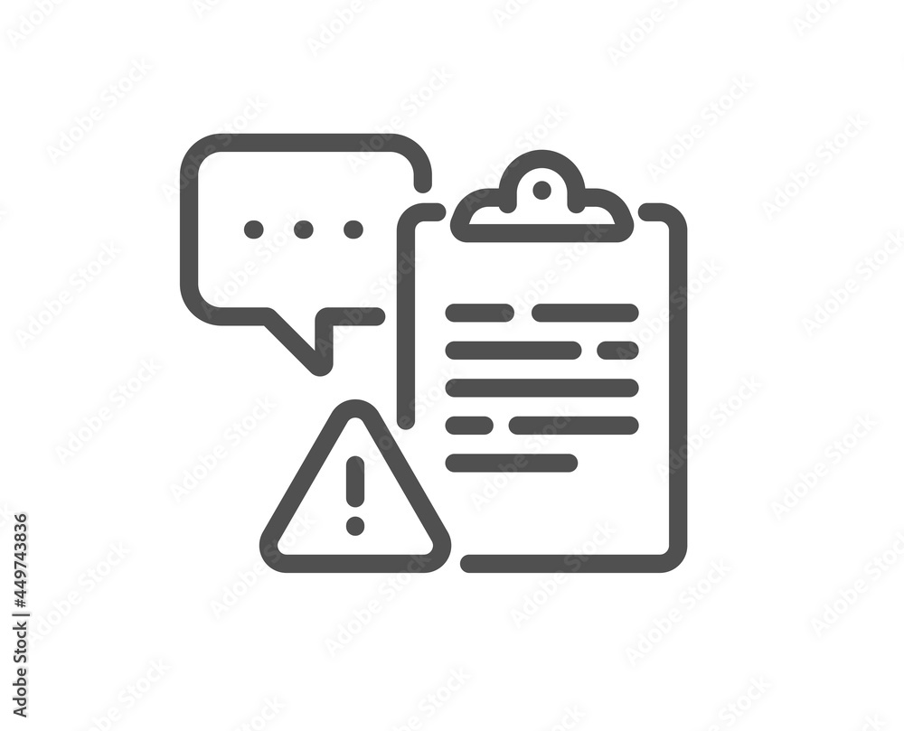 Poster clipboard document line icon. attention task sign. survey caution symbol. quality design element. li