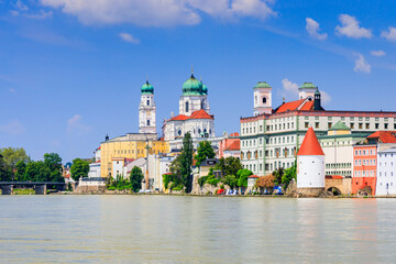 Passau, Germany. City of Three Rivers in front of the Inn river.