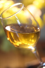 Still life with white wine and grapes