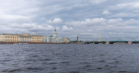 Panorama of St. Petersburg, view from the Neva River to Vasilievsky Island