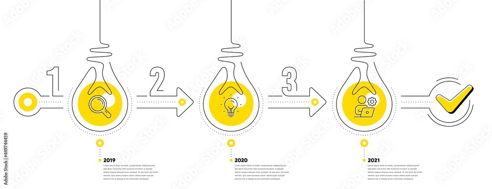 Poster lightbulb journey path infographics. business infographic template. timeline with 3 steps. workflow 
