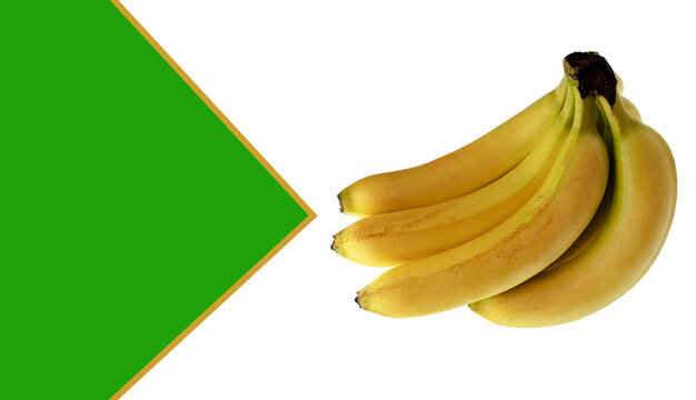 In the photo, a Branch of Ripe bananas, on a white background and space for the text