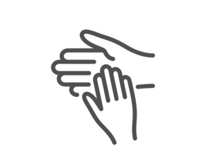 Volunteer care line icon. Helping hand sign. Hospice symbol. Quality design element. Linear style volunteer icon. Editable stroke. Vector