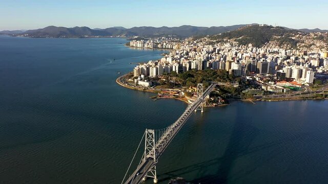 Seascape of Florianopolis island, Santa Catarina, Brazil. Bridge scene.Seascape of Florianopolis island, Santa Catarina, Brazil. Bridge scene.Seascape of Florianopolis island, Santa Catarina, Brazil. 