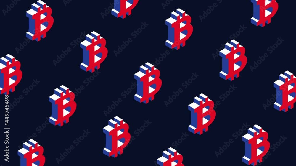 Aufkleber animated isometric pattern with symbols of cryptocurrency bitcoin. simple seamless loop modern motio