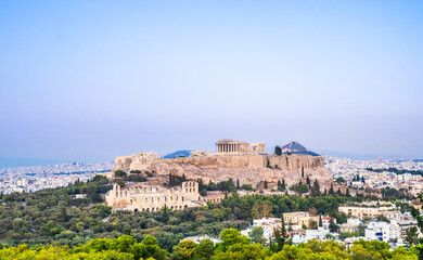 Fototapeta na wymiar Acropolis from the Filopappos hill in Athens, Greece