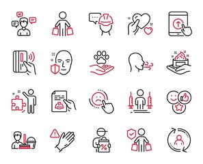 Vector Set of People icons related to Contactless payment, Cleaning service and Strategy icons. User info, Coronavirus injections and Face protection signs. Skin care, Use gloves and Buyer. Vector