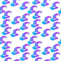 A bitmap image, a pattern of magic hats. Congratulations for Halloween. Suitable for postcards, prints, advertising, banners, backgrounds, greetings.