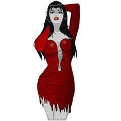Vampire girl in red dress. Vector art