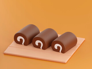 Cake roll on background 3d render illustration