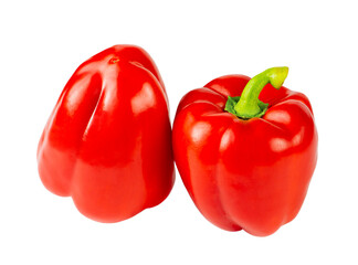 Two red bell peppers isolated on white background.
