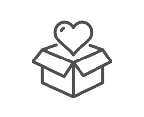 Donation box line icon. Fundraising sign. Charity symbol. Quality design element. Linear style donation icon. Editable stroke. Vector