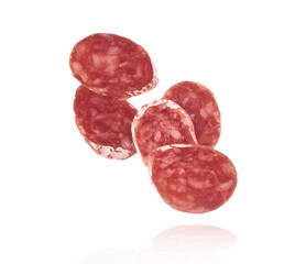Fresh sausage falling in the air