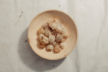 Gooseberries in a small clay bowl