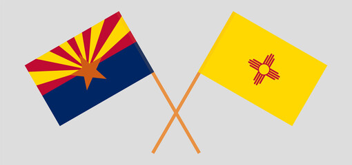Crossed flags of the State of Arizona and the State of New Mexico. Official colors. Correct proportion