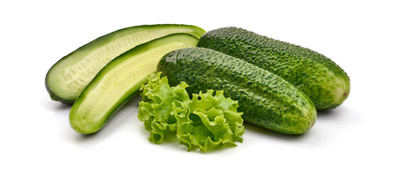 Salted cucumbers, isolated on white background. High resolution image.