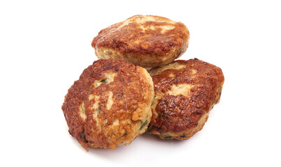 Juicy delicious meat cutlets, isolated on white background.
