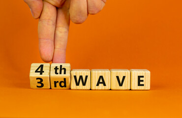 Symbol for a fourth wave of the covid-19 corona virus. Doctors turns cubes and changes words '3rd...