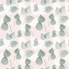 green watercolor leaves seamless pattern, colorful hand drawn background