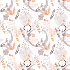 watercolor ecological seamless pattern, colorful hand drawn background