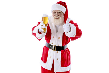 Santa Claus with a glass of beer on white background isolated