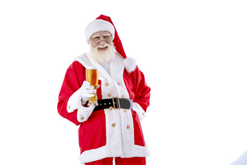 Santa Claus with a glass of beer on white background isolated