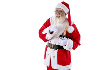 Santa Claus with wine in a glass on white background isolated