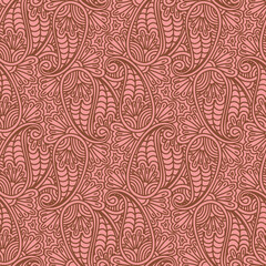 Fototapeta na wymiar Paisley Bandana Print Seamless pattern. Boho vintage style Coral color. Elegant recurring texture for backgrounds. Best motive for print on fabric or paper.