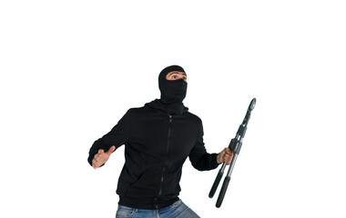 Thief with balaclava acts in silence to steal apartments with wire cutters in hand