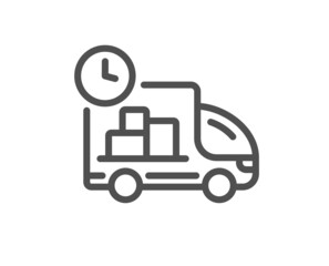 Delivery line icon. Truck service sign. Express shipment symbol. Quality design element. Linear style delivery icon. Editable stroke. Vector