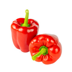 Two fresh red bell peppers isolated on white background.