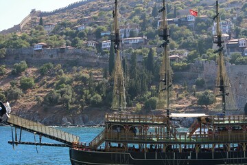Beautiful pirate ship at the port in Alanya, Turkey.
