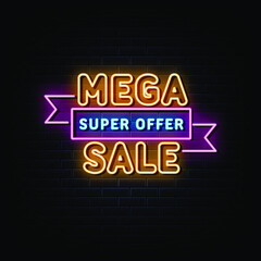 Obraz premium mega sale neon text. neon sign. neon symbol