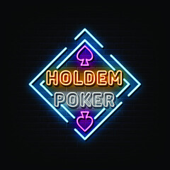 Holdem poker neon text. neon sign. neon symbol