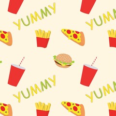 Seamless pattern with fast food. Perfect for design, fabric, wrapping, wallpaper, textile, apparel
