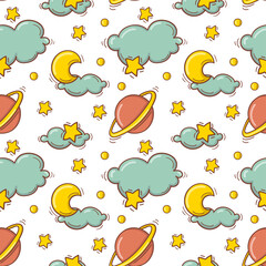 Hand drawn seamless pattern with baby colorful toys and accessories