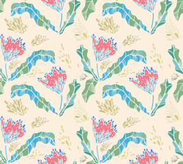 Abstract flowers seamless vector pattern. Floral background illustration. Vintage botanical illustration wallpaper.
