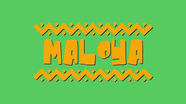 Maloya African music style. 4K color video. Animation Cartoon text on green screen background, chroma key. African pop music Maloya for national musical festival, concert, broadcast, podcast adv.