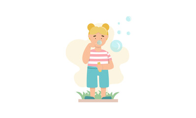 A Little Girl Blowing Bubbles Vector Illustration