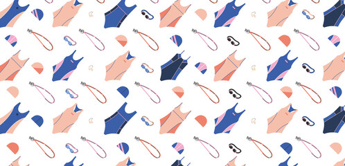 Fototapeta na wymiar Social media cover with equipment for synchronized swimming. Isolated flat vector illustration with necessary equipment such as google glass, nose clip, swimming slipper etc. Artistic swimming concept