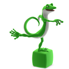 3D-illustration of a cute and funny cartoon yoga gecko. isolated rendering object