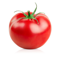 one ripe tomato on isolated white background