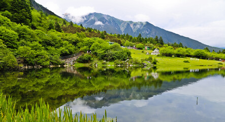 Naklejka na ściany i meble Scenic lake of seven-color sea and mountains Kangding Sichuan China