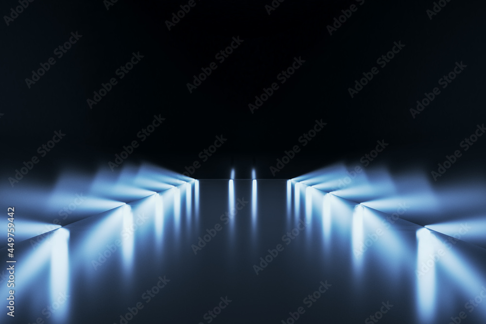 Aufkleber blurry illuminated runway with lights and mockup place. 3d rendering.