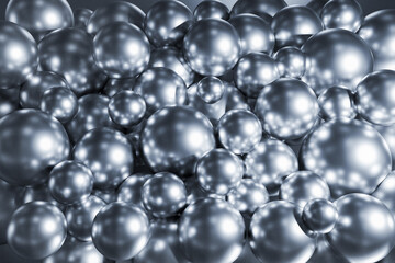 Creative silver spheres background. Celebration and decoration concept. 3D Rendering.