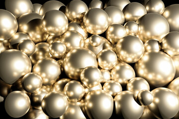 Creative golden spheres background. Celebration and decoration concept. 3D Rendering.