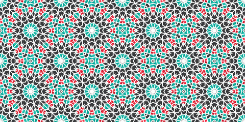 Seamless texture with turquoise arabic ornament. Vector border pattern