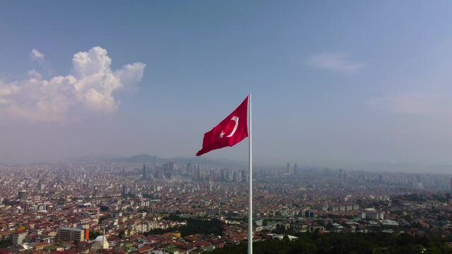 Turkish flag with the view of Istanbul  