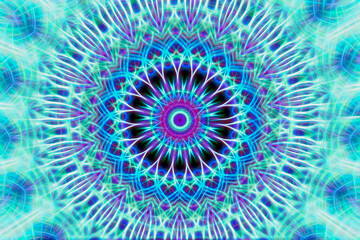 Naklejka premium Abstract fractal blue background with symmetrical ornament