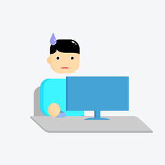  illustration of tired office worker in front of his computer. vector illustration design with flat style